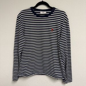 AMI Paris Alexandre Mattiussi Long Sleeve Shirt Size XL Heart Navy White Stripe